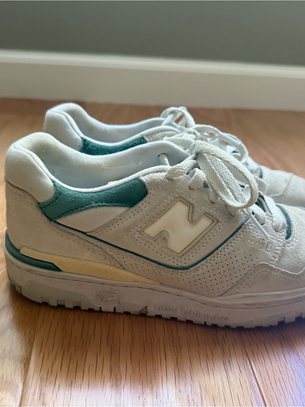 New Balance 550 White with Teal Accent Sneakers